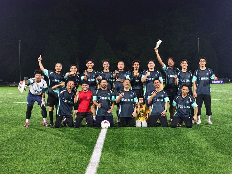3D Gens football team celebrating together